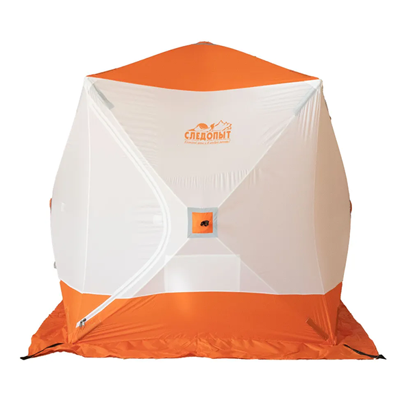 Палатка зимняя куб СЛЕДОПЫТ 1,8 х1,8 м, Oxford 240D PU 1000, 3-местная ,цв. бело-оранж. / PF-TW-02