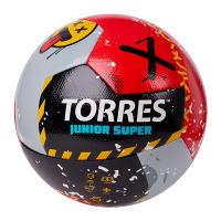Мяч футб. TORRES Junior-5 Super, F323305, р.5, ПУ,4сл,12 п,гибрид.сш,крас-чёрн-сер / БМ