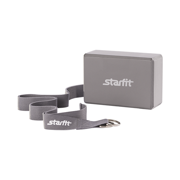 Комплект из блока и ремня для йоги STARFIT FA-104, серый / 8967