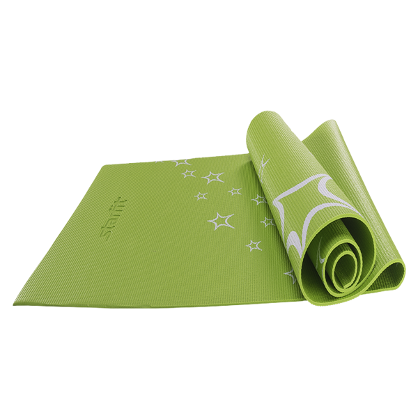 Коврик для йоги STARFIT FM-102 PVC 173x61x0,6 см, с рисунком, зеленый / 7238