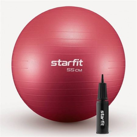 Фитбол STARFIT GB-111 55 см, 900 гр, антивзрыв, с насосом, малиновый / 2868