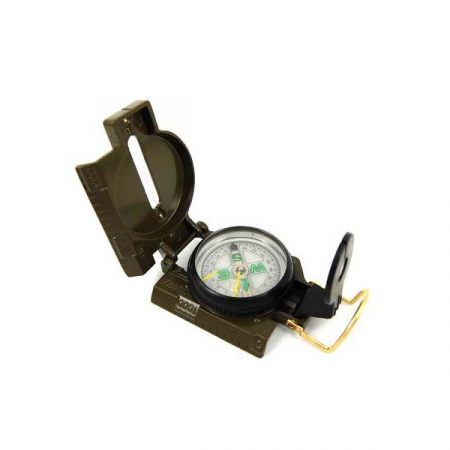 Компас защитного цвета, пластик, линейка, шкала, крышка / 4931