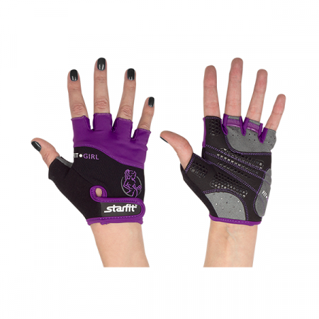 Перчатки для фитнеса STARFIT SU-113, черный/фиолетовый/серый (XS) / 9567