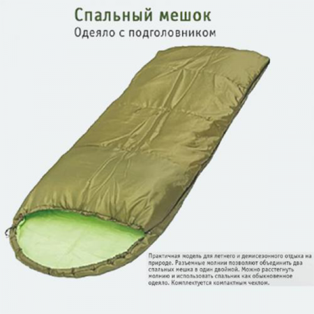 Мешок спальный ЧАЙКА СП2, одеяло с подг., 200+35*75см., Taffeta, бязь, темп. реж. +5 +20 / 303508