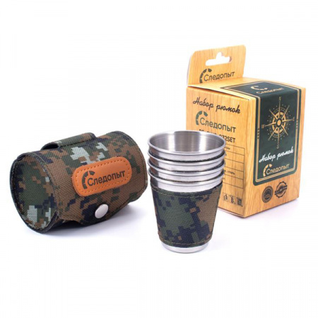 Рюмка "СЛЕДОПЫТ" 60 мл в оплетке и тубе из oxford camo pixel, 4 шт / PF-CWS-P32SET