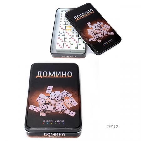 Домино пластиковые фишки в металлической коробке 19,5x12х3,5 см / 5010FR / 136447